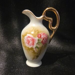 Lefton Green Heritage Rose Mini Pitcher Vase